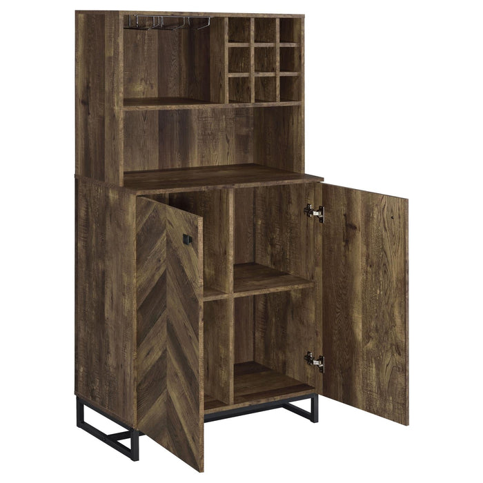 Mendoza 2-door Wine Cabinet Rustic Oak Herringbone and Gunmetal - Orbit Furniture (Richmond,BC)