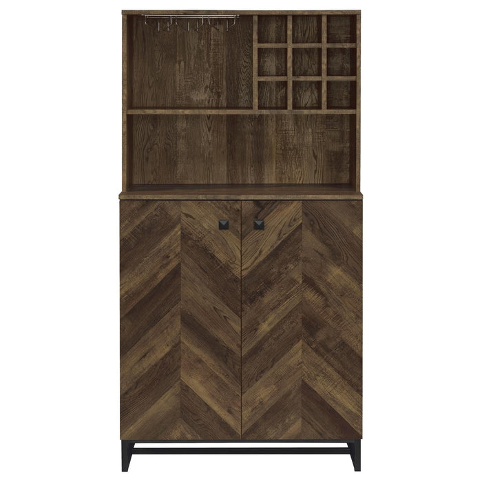 Mendoza 2-door Wine Cabinet Rustic Oak Herringbone and Gunmetal - Orbit Furniture (Richmond,BC)