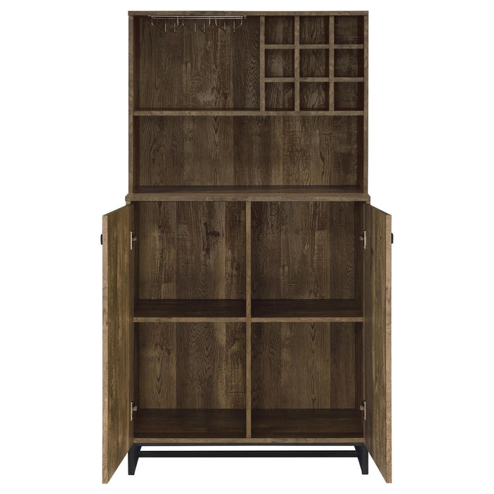 Mendoza 2-door Wine Cabinet Rustic Oak Herringbone and Gunmetal - Orbit Furniture (Richmond,BC)