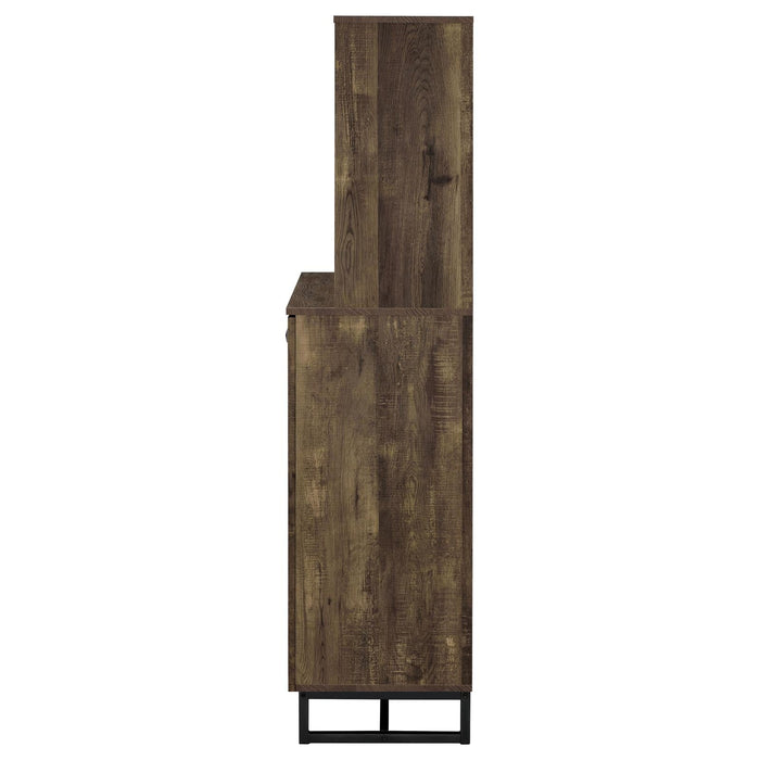 Mendoza 2-door Wine Cabinet Rustic Oak Herringbone and Gunmetal - Orbit Furniture (Richmond,BC)