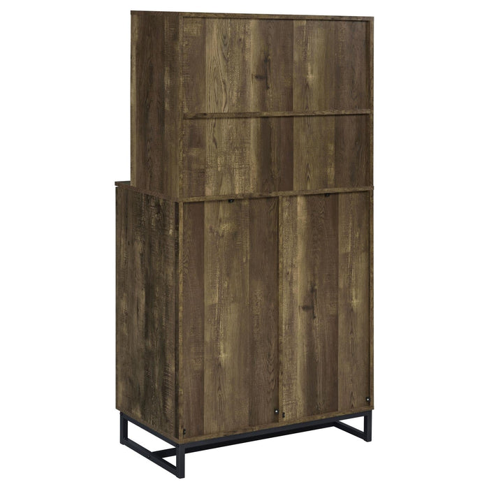 Mendoza 2-door Wine Cabinet Rustic Oak Herringbone and Gunmetal - Orbit Furniture (Richmond,BC)