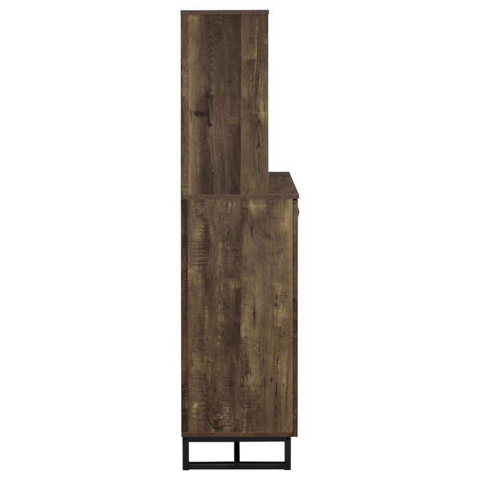 Mendoza 2-door Wine Cabinet Rustic Oak Herringbone and Gunmetal - Orbit Furniture (Richmond,BC)