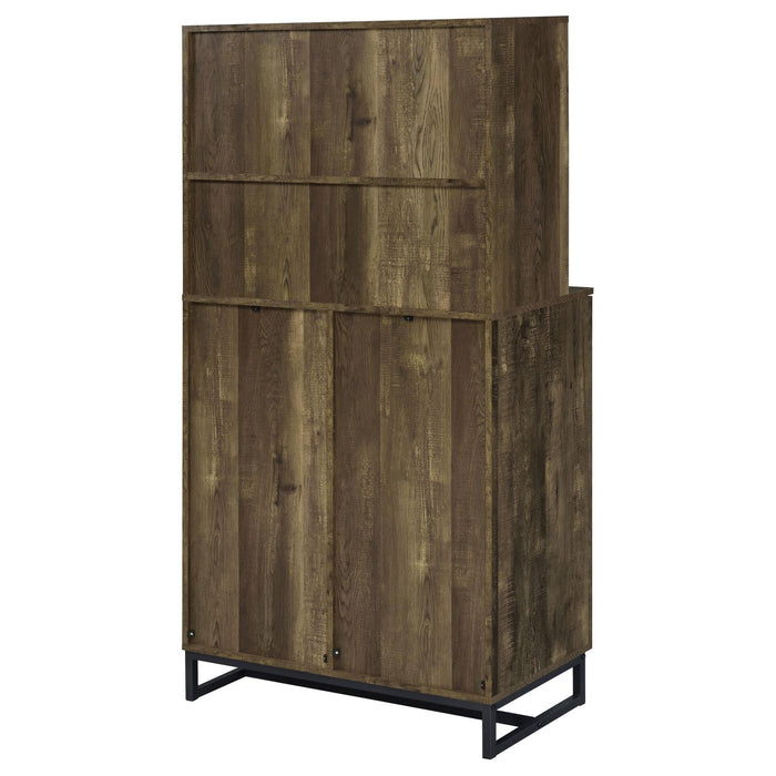 Mendoza 2-door Wine Cabinet Rustic Oak Herringbone and Gunmetal - Orbit Furniture (Richmond,BC)