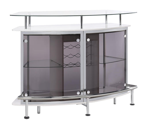 Gideon Crescent Shaped Glass Top Bar Unit with Drawer - Orbit Furniture (Richmond,BC)