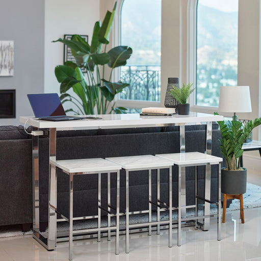 Marmot 4-piece Rectangular Counter Height Set White Marble and Chrome - Orbit Furniture (Richmond,BC)
