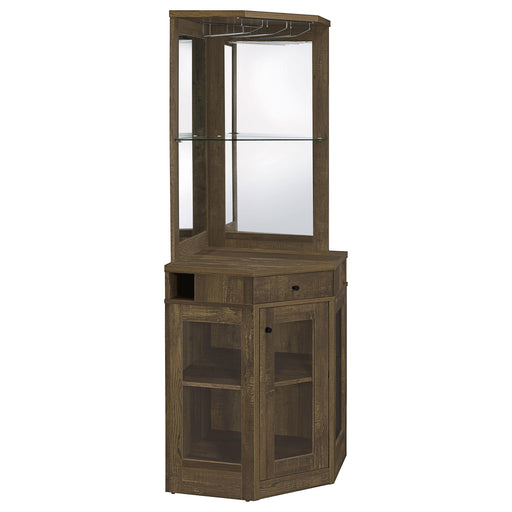 Alviso Corner Bar Cabinet with Stemware Rack Rustic Oak - Orbit Furniture (Richmond,BC)