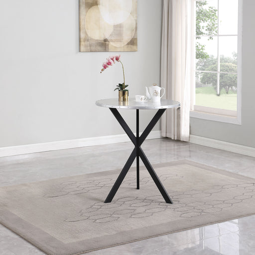 Kenzo Round Metal Top Bar Table Silver and Sandy Black - Orbit Furniture (Richmond,BC)