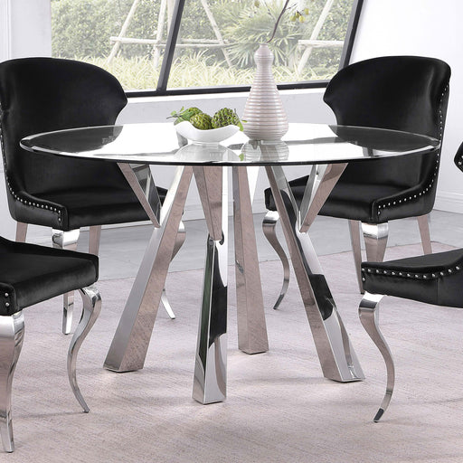 Alaia Round Glass Top Dining Table Clear and Chrome - Orbit Furniture (Richmond,BC)