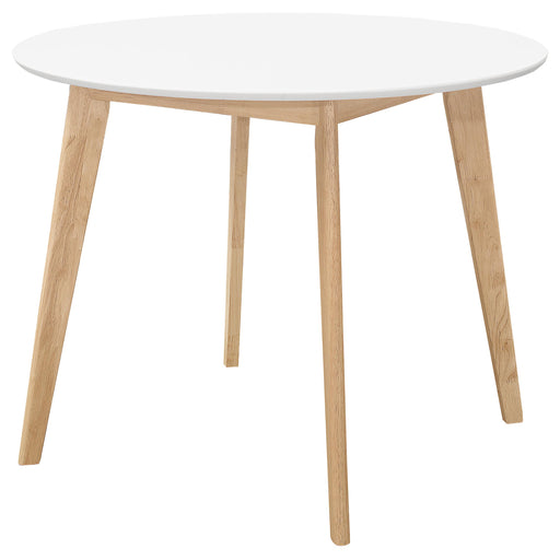 Breckenridge Round Dining Table Matte White and Natural Oak - Orbit Furniture (Richmond,BC)