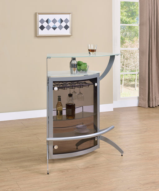 Dallas 2-shelf Home Bar Silver and Frosted Glass - Orbit Furniture (Richmond,BC)
