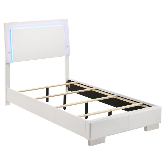 Felicity Full & Twin Panel Bed with LED Lighting Glossy White - Orbit Furniture (Richmond,BC)