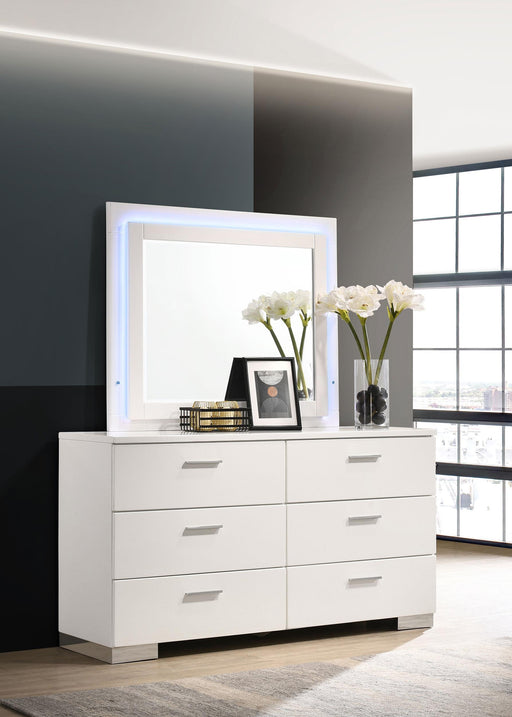 Felicity 6-drawer Dresser with LED Mirror White High Gloss - Orbit Furniture (Richmond,BC)