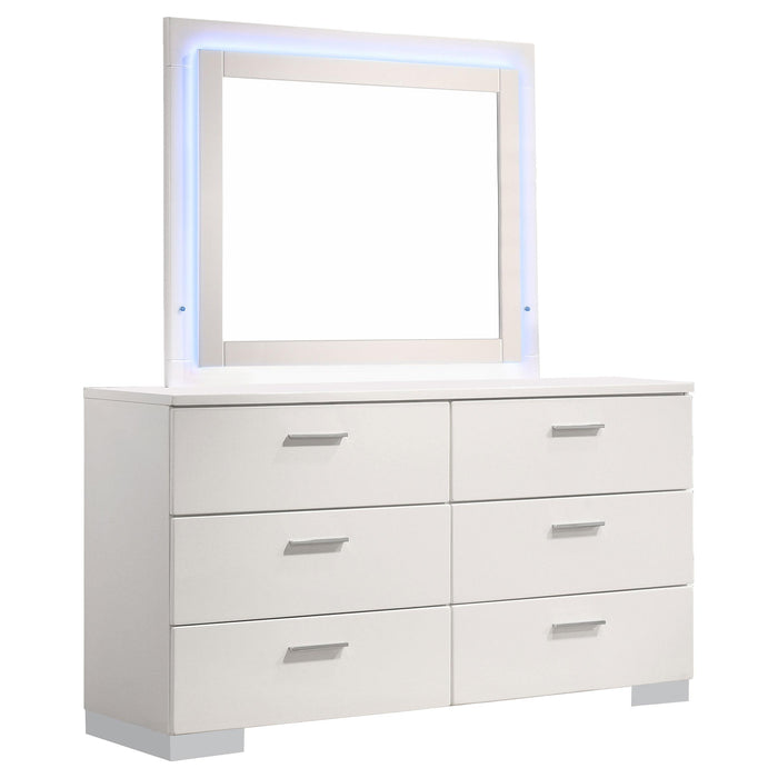 Felicity 6-drawer Dresser with LED Mirror White High Gloss - Orbit Furniture (Richmond,BC)