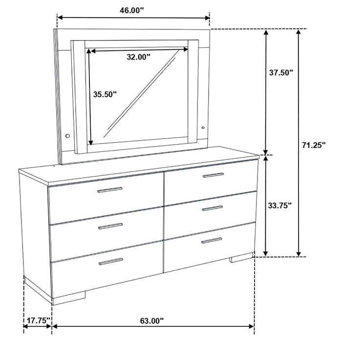 Felicity 6-drawer Dresser with LED Mirror White High Gloss - Orbit Furniture (Richmond,BC)