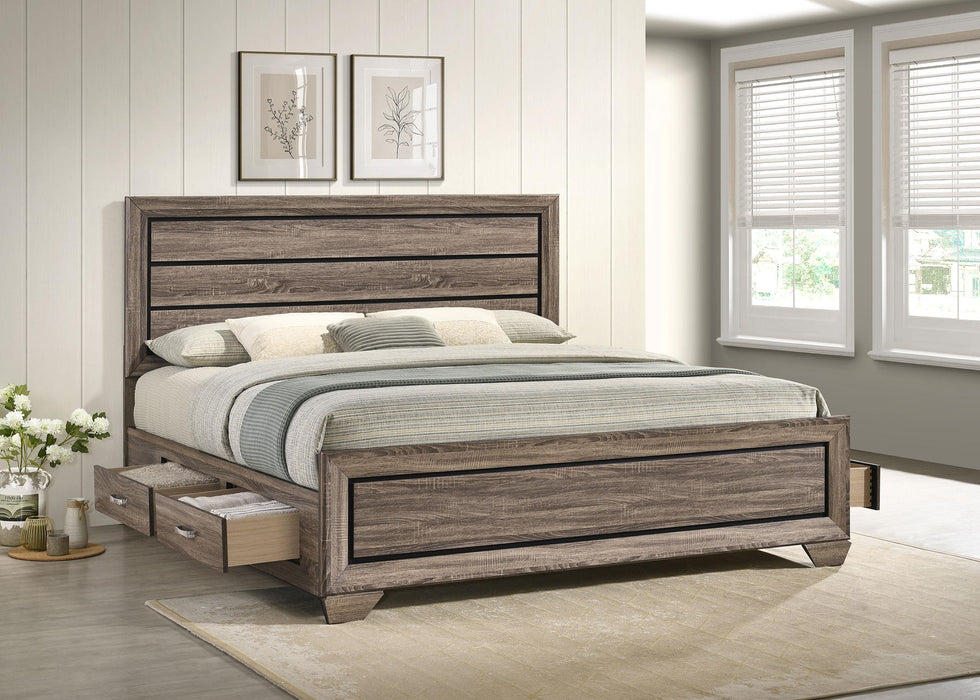 Kauffman California King, Eastren King & Queen Storage Bed Washed Taupe - Orbit Furniture (Richmond,BC)