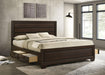 Kauffman California King, Eastren king, & Queen Storage Bed Dark Cocoa - Orbit Furniture (Richmond,BC)