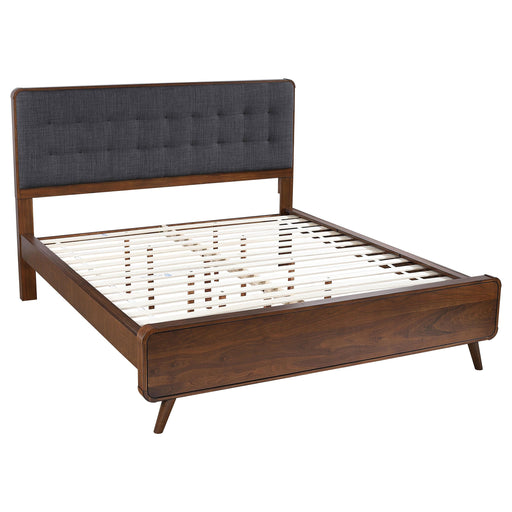 Robyn California King, E.King, & Queen Bed with Upholstered Headboard Dark Walnut - Orbit Furniture (Richmond,BC)