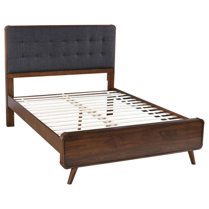 Robyn California King, E.King, & Queen Bed with Upholstered Headboard Dark Walnut - Orbit Furniture (Richmond,BC)