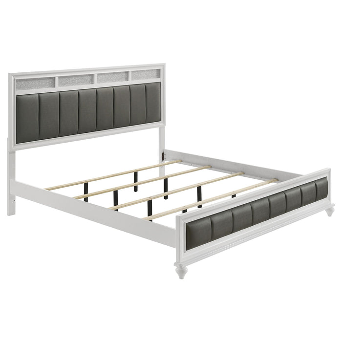 Barzini California King, E.King, & Queen Upholstered Panel Bed White - Orbit Furniture (Richmond,BC)