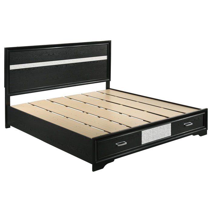 Miranda California King. E.King, & Queen 2-drawer Storage Bed Black & White - Orbit Furniture (Richmond,BC)