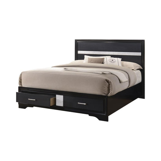 Miranda California King. E.King, & Queen 2-drawer Storage Bed Black & White - Orbit Furniture (Richmond,BC)