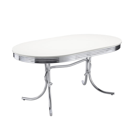 Retro Oval Dining Table Glossy White and Chrome - Orbit Furniture (Richmond,BC)