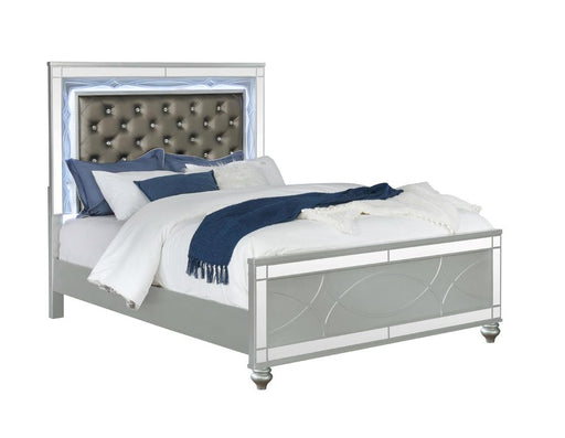 Gunnison California King, E.King, & Queen Panel Bed with LED Lighting Silver Metallic - Orbit Furniture (Richmond,BC)