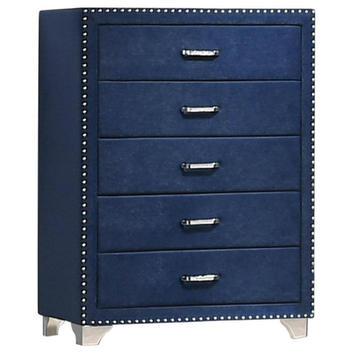 Melody 5-drawer Upholstered Chest Pacific Blue - Orbit Furniture (Richmond,BC)