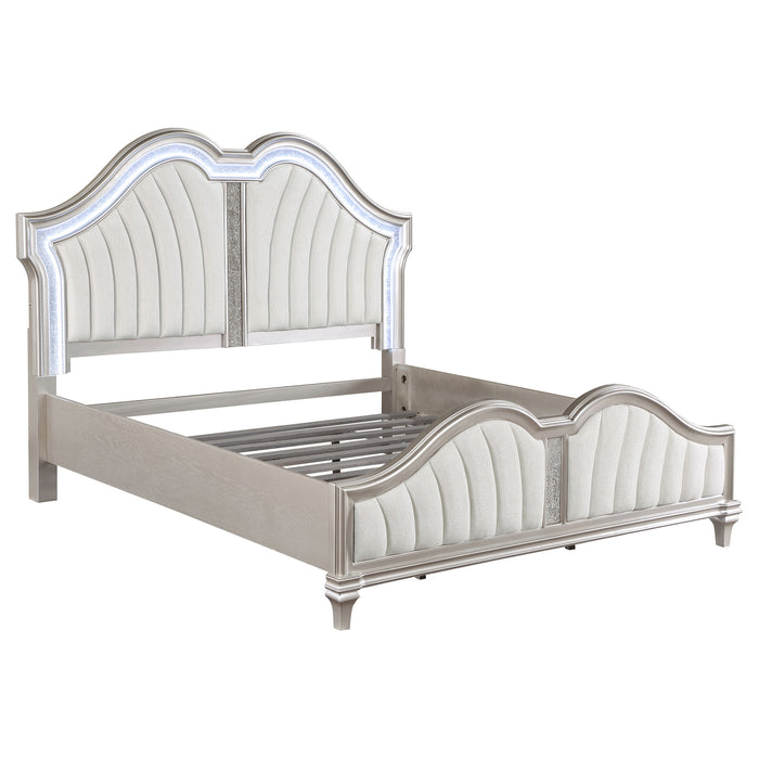 Evangeline Tufted Upholstered Platform Bed Ivory and Silver Oak - Orbit Furniture (Richmond,BC)
