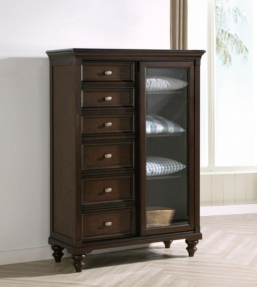 Andover 6-drawer Tempered Glass Door Chest Dark Oak - Orbit Furniture (Richmond,BC)