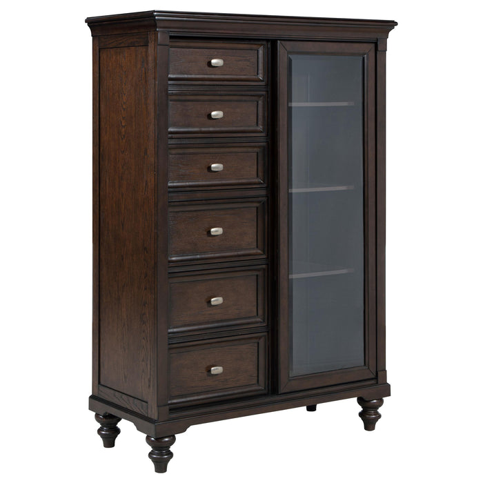 Andover 6-drawer Tempered Glass Door Chest Dark Oak - Orbit Furniture (Richmond,BC)