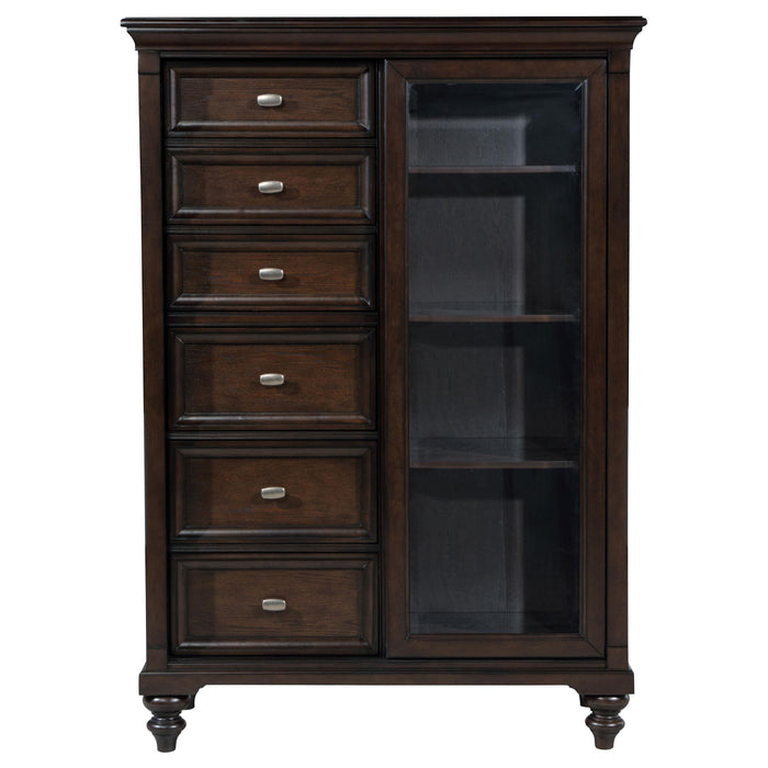 Andover 6-drawer Tempered Glass Door Chest Dark Oak - Orbit Furniture (Richmond,BC)