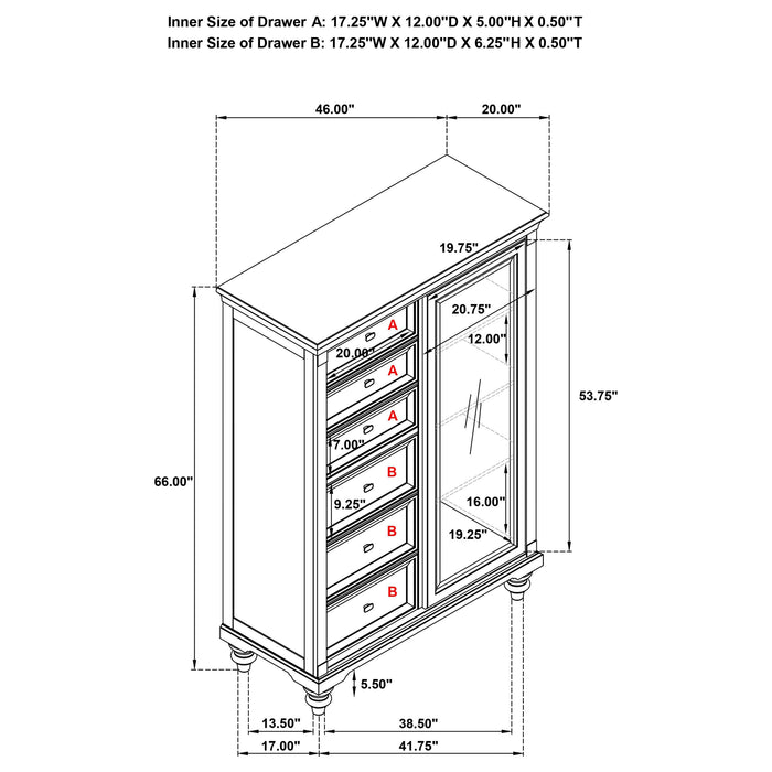 Andover 6-drawer Tempered Glass Door Chest Dark Oak - Orbit Furniture (Richmond,BC)