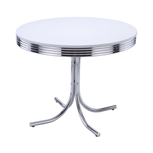 Retro Round Dining Table Glossy White and Chrome - Orbit Furniture (Richmond,BC)
