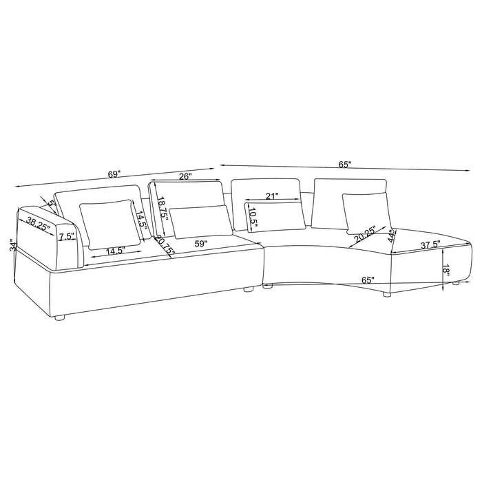 Toscano 134-inch Upholstered Sectional Sofa Grey - Orbit Furniture (Richmond,BC)
