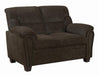 Clementine Upholstered Loveseat with Nailhead Trim Brown - Orbit Furniture (Richmond,BC)