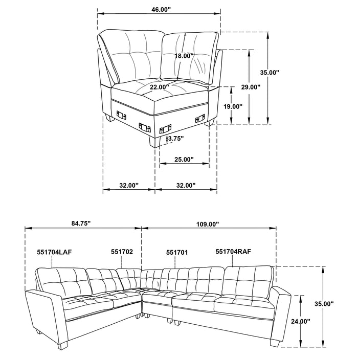 Georgina 5 Pc Stationary Sectionals Grey - Orbit Furniture (Richmond,BC)