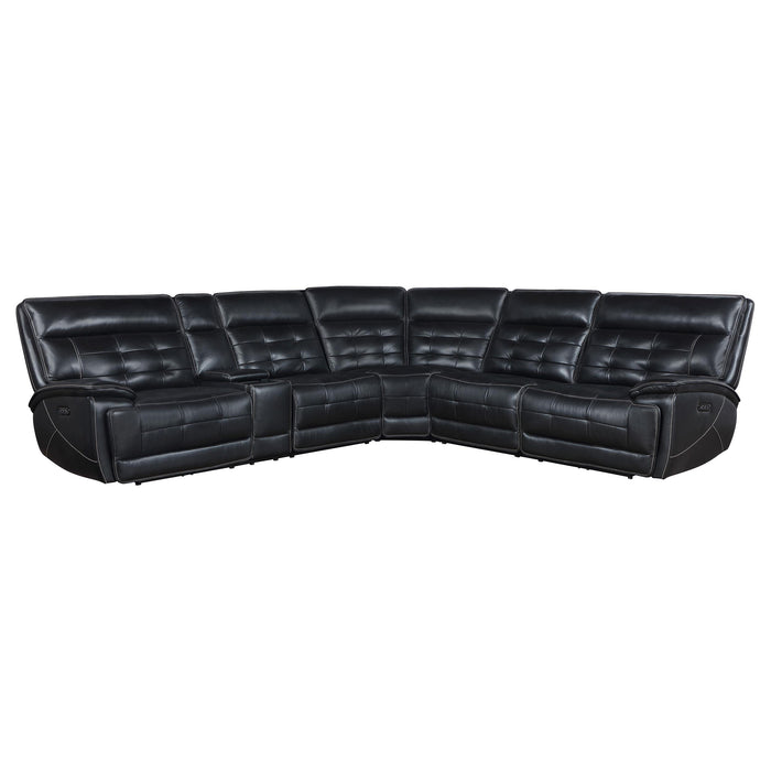 Hewitt Leather Upholstered Power Reclining Sectional Black - Orbit Furniture (Richmond,BC)