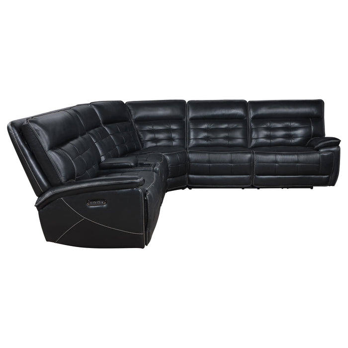 Hewitt Leather Upholstered Power Reclining Sectional Black - Orbit Furniture (Richmond,BC)