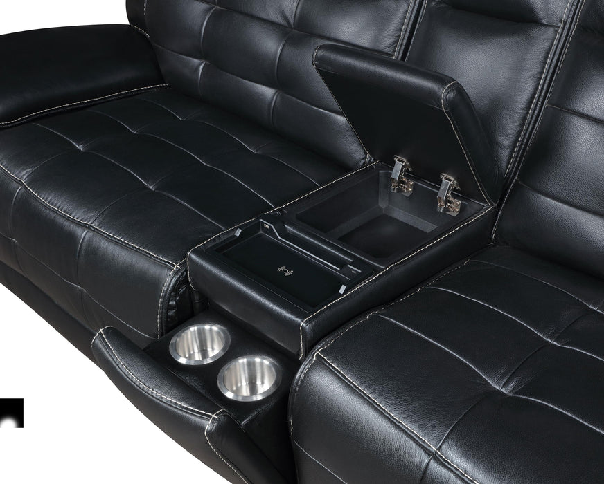 Hewitt Leather Upholstered Power Reclining Sectional Black - Orbit Furniture (Richmond,BC)