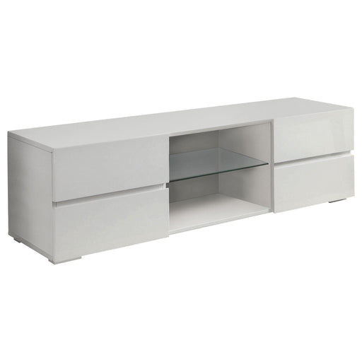 Galvin 4-drawer TV Console Glossy White - Orbit Furniture (Richmond,BC)