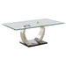 Pruitt Glass Top Coffee Table Clear and Satin - Orbit Furniture (Richmond,BC)
