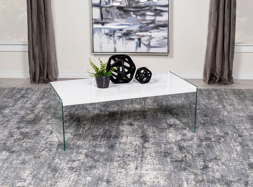 Opal Rectangular Coffee Table With Clear Glass Legs White High Gloss - Orbit Furniture (Richmond,BC)