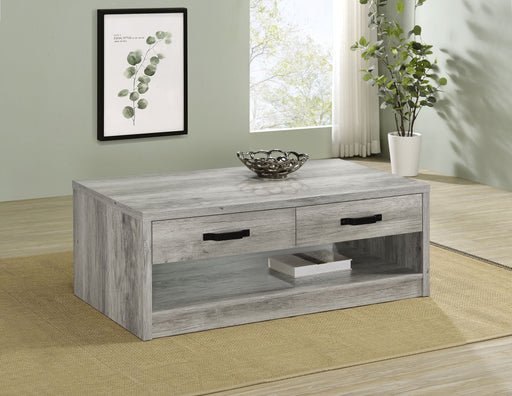 Felix 2-drawer Rectangular Engineered Wood Coffee Table Grey Driftwood - Orbit Furniture (Richmond,BC)