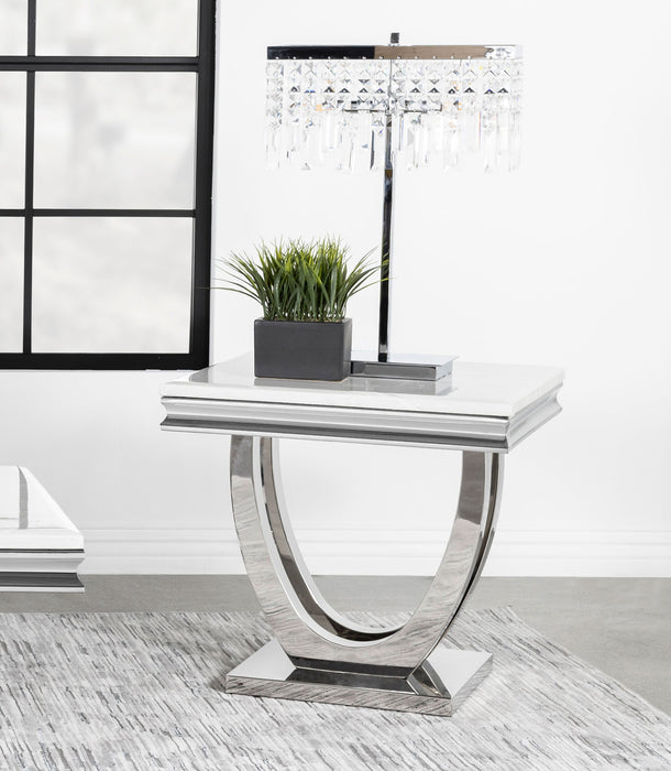 Kerwin U-base Square End Table White and Chrome - Orbit Furniture (Richmond,BC)