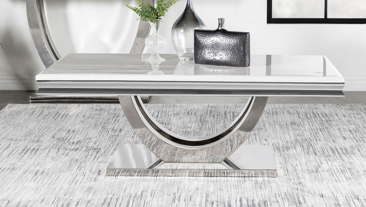 Kerwin U-base Rectangle Coffee Table White and Chrome - Orbit Furniture (Richmond,BC)