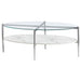 Cadee Round Glass Top Coffee Table White and Chrome - Orbit Furniture (Richmond,BC)