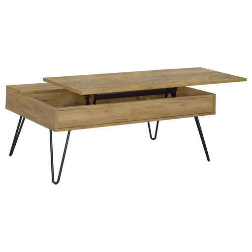 Fanning Lift Top Storage Coffee Table Golden Oak and Black - Orbit Furniture (Richmond,BC)