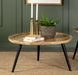 Zoe Round Coffee Table with Trio Legs Natural and Black - Orbit Furniture (Richmond,BC)