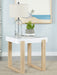 Pala Rectangular End Table with Sled Base White High Gloss and Natural - Orbit Furniture (Richmond,BC)